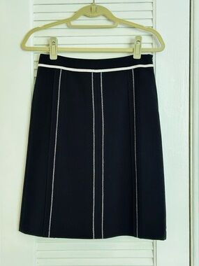 Ann Taylor Black Midi Skirt with White Piping